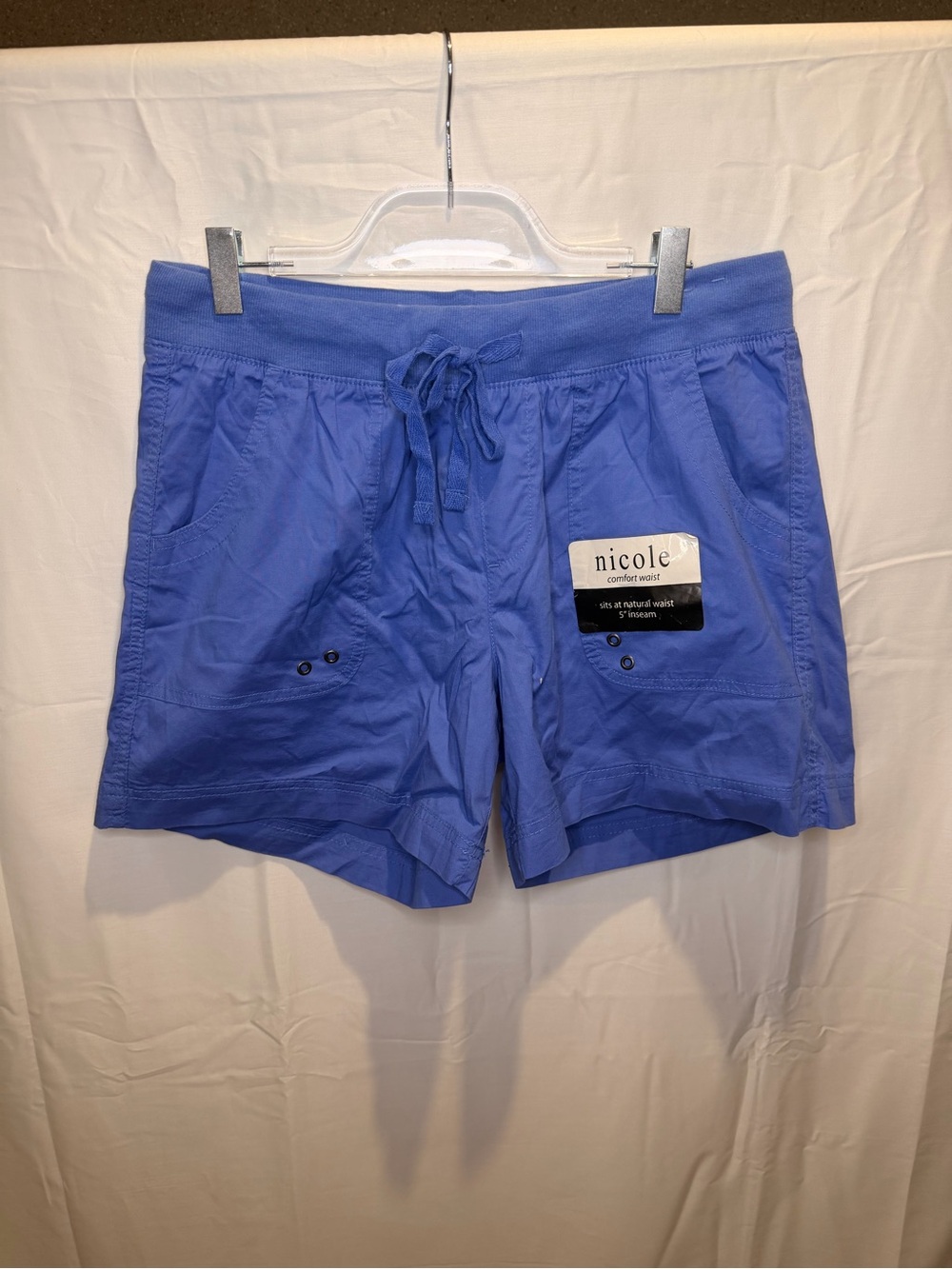 Nicole Women's Athletic Drawstring Shorts in Periwinkle Blue